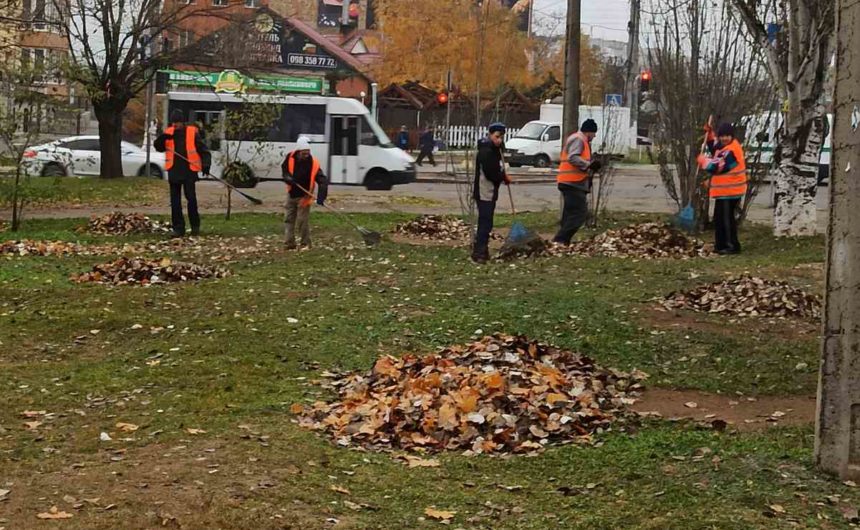 Очищення території скверу від опалого листя Очищення території скверу від опалого листя